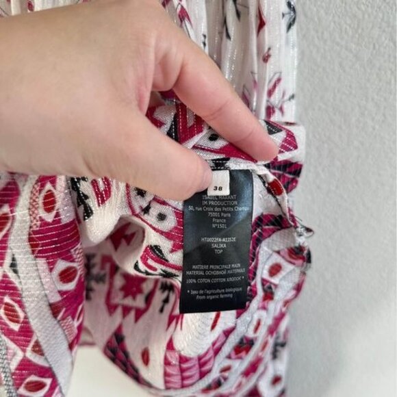 Isabel Marant Étoile Salika Metallic‎ Puff Sleeve Preppy Blouse Sz 38 (M) - Picture 6 of 8